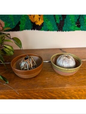 Studio Pottery Bud Vase Decor - Handmade - Two Vases - MCM Style